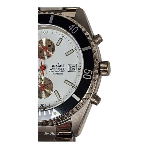 Vtg Visage Chronograph All Titanium Men's Watch 38mm Water Resistant New Battery - Picture 4 of 16